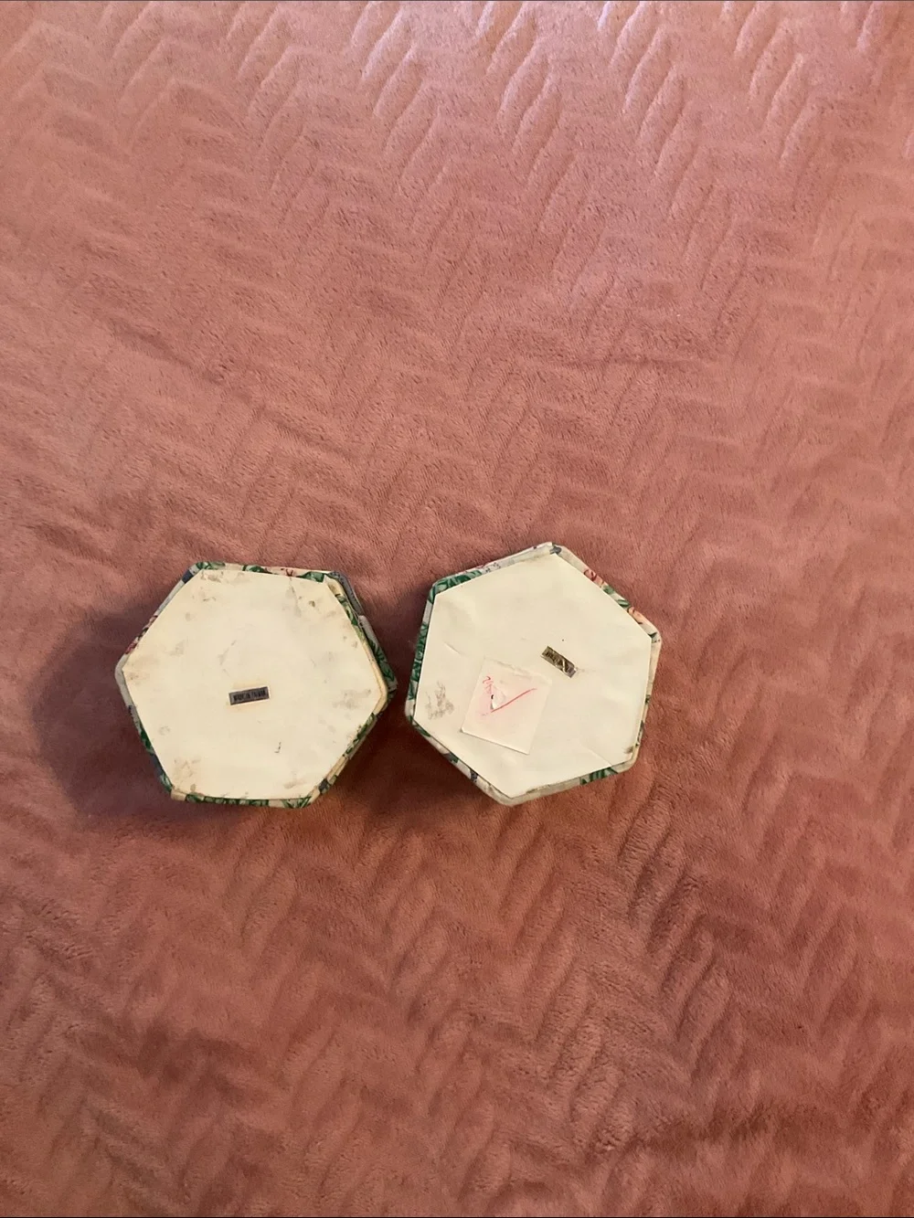 Floral Hexagon Jewelry Boxes in Cream and Blue - Brand Unspecified